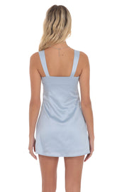 Satin Shift Dress in Light Blue